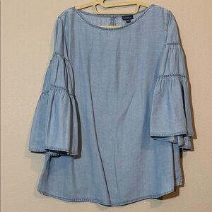 J. Jill Light Blue Tiered Sleeve Blouse, size L